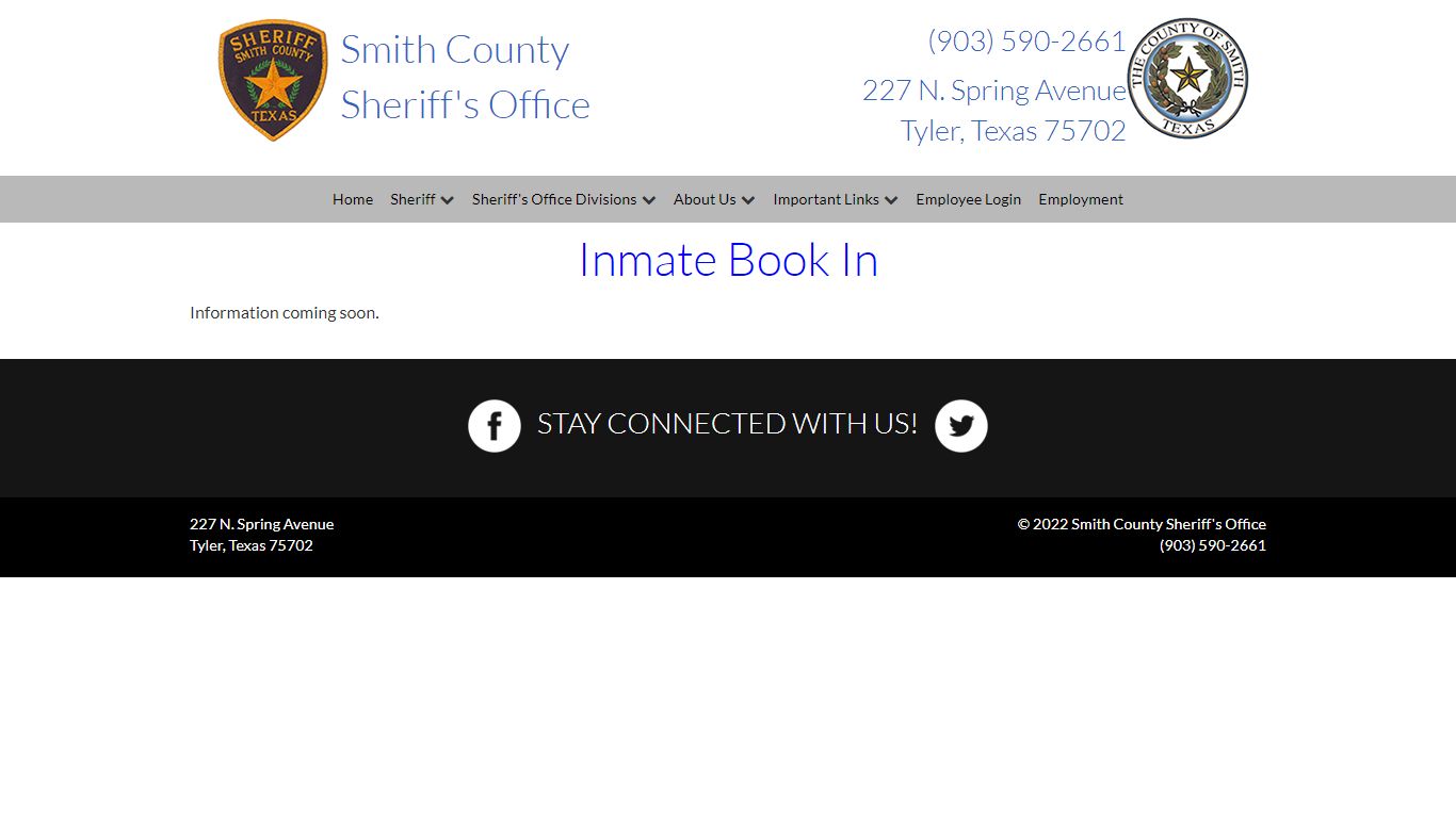 Inmate Book In - Smith County Sheriff